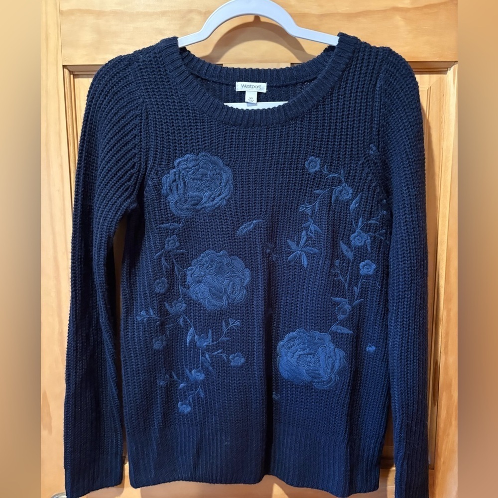 Westport Navy Sweater Floral Embroidery - Women Blue size XS